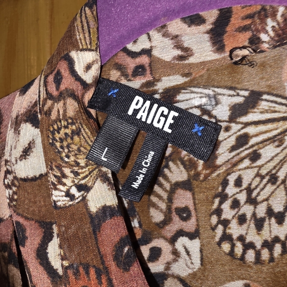 PAIGE Brown Patterned 100% Silk Blouse - Picture 3 of 4